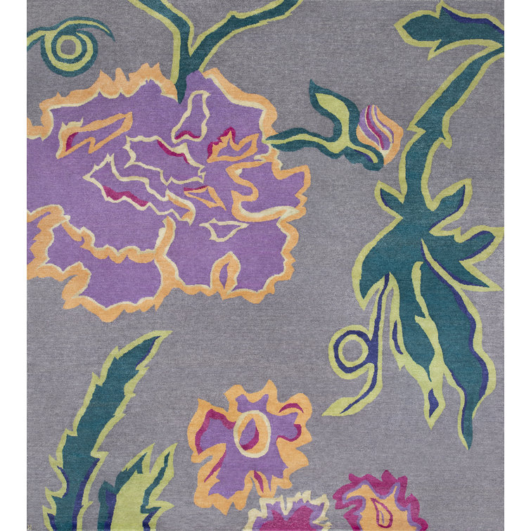 New Moon Rugs Trinidad Floral Area Rug Gray/Citron Green/Bright Yellow